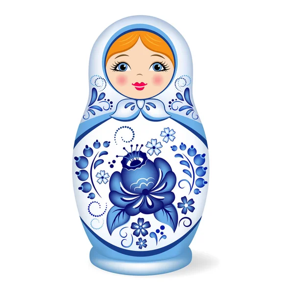 Rus Bebek Yuvası Babushka Matryoshka Rus Geleneksel Çiçek Desenli Gzhel — Stok Vektör