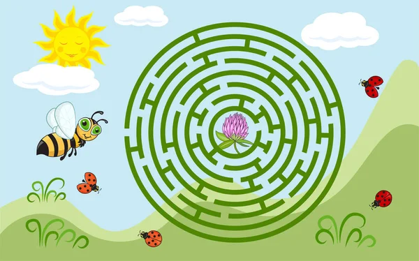 Maze Spel För Barn Med Ett Och Klöver Blomma Hitta — Stock vektor