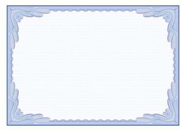 Guilloches ve daha keskin ızgara ile dekoratif dikdörtgen çerçeve. Diploma şablonu, sertifika. A4, A3 sayfa oranları.