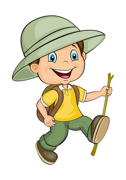 Personaje Dibujos Animados Del Niño Caminante Feliz Clip Vectores — Vector de stock