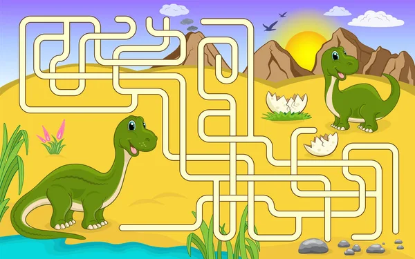 Laberinto Juego Para Niños Ayuda Mami Dinosaurio Para Llegar Dinosaurio — Vector de stock