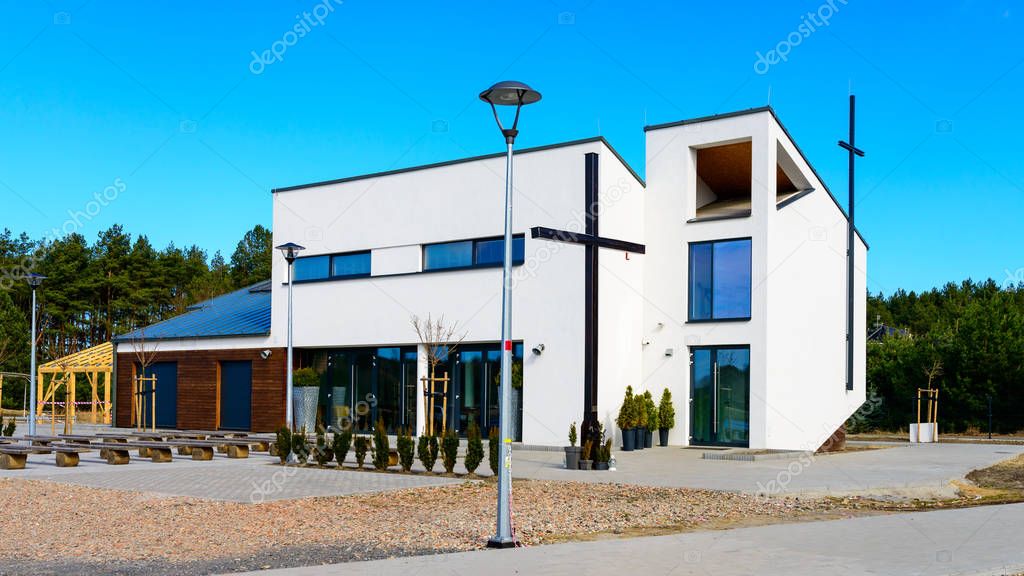 modern church against blue sky