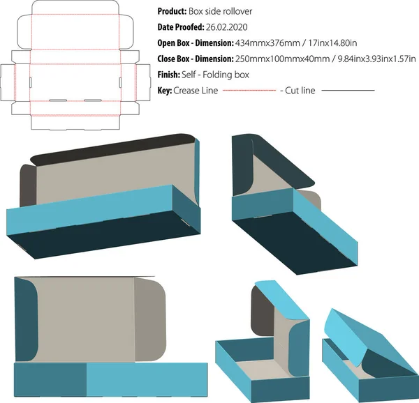 Box Side Rollover Verpackung Strukturelles Design Gestanzter Vektor — Stockvektor