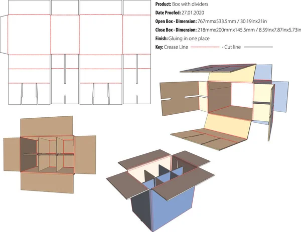 Caja Con Divisores Plantilla Troquelado Vector — Vector de stock