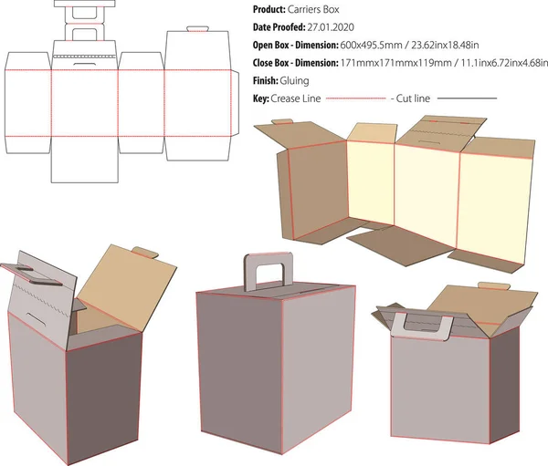 Portadores Plantilla Caja Die Cut Vector — Archivo Imágenes Vectoriales