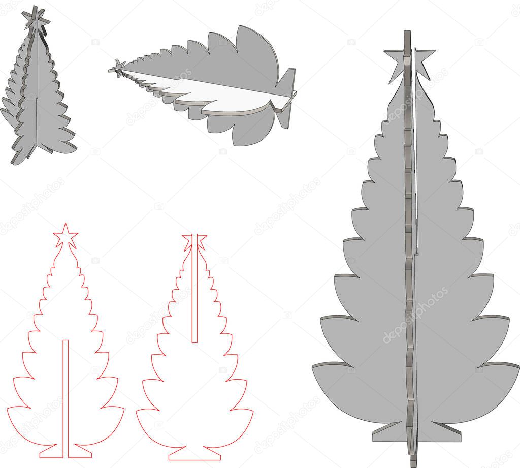Christmas tree die cut template - Vector