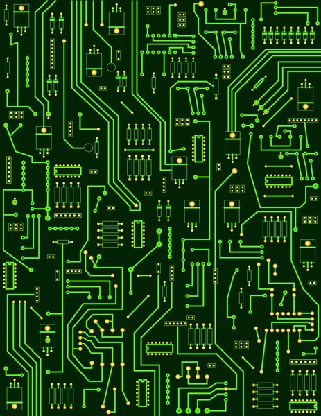 Illustrazione Del Circuito Stampato Con Vettore Sfondo Verde — Vettoriale Stock