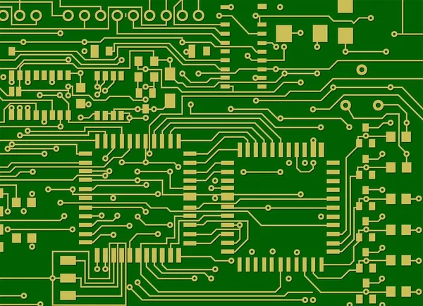 緑の背景ベクトルを持つ回路基板のイラスト — ストックベクタ