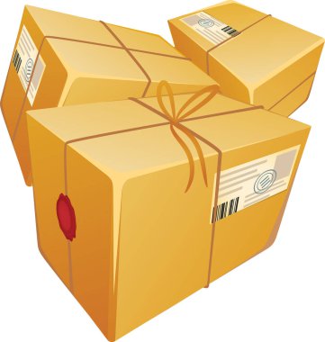 Beyaz arkaplan vektörlü paketlerin gösterimi