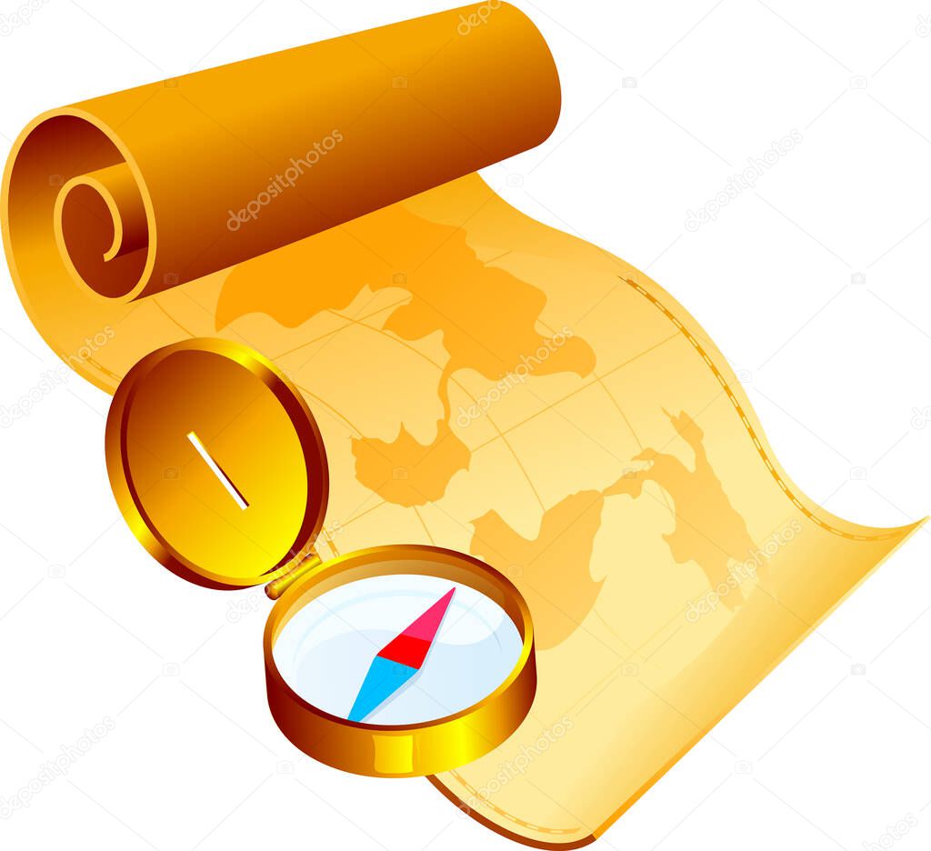Illustration of map with compass, with nice background vector