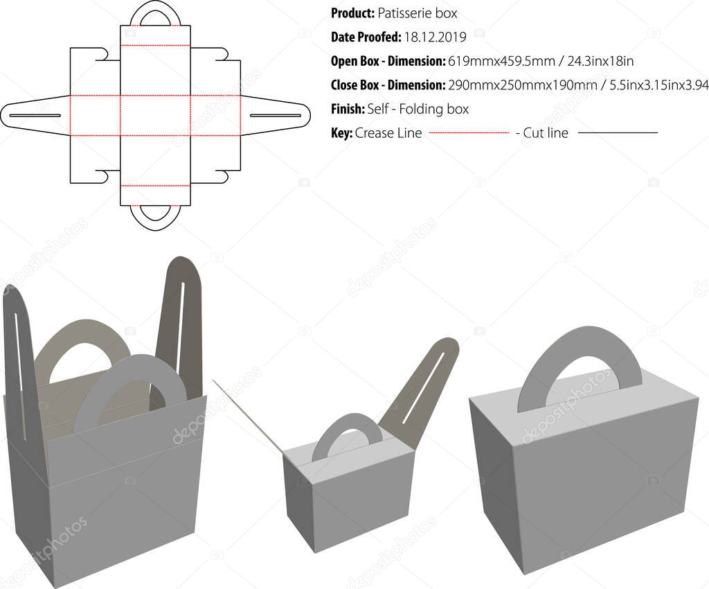 Patisserie box structural design die cut vector