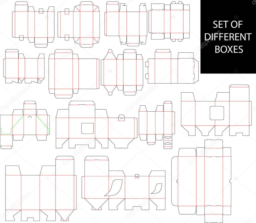 Set of different boxes - die cut vector