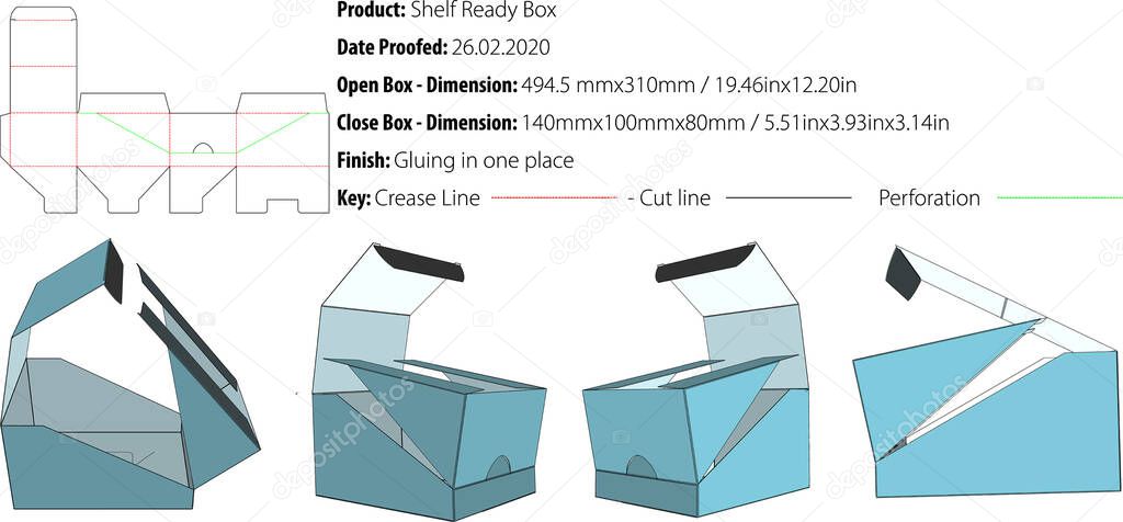 Shelf ready box packaging die cut vector