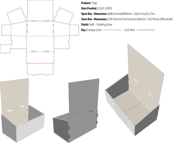 Bandeja Triple Box Plantilla Troquelado Vector — Vector de stock