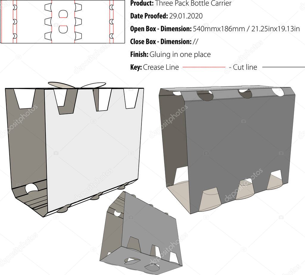 Three Pack Bottle Carrier template die cut vector