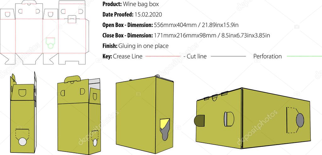 Wine bag box Packaging template die cut vector