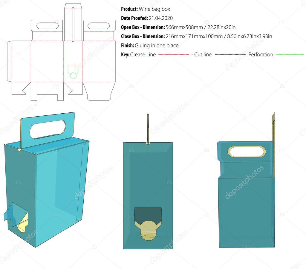 Wine bag box Box Packaging template die cut vector