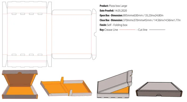 Boîte Pizza Grand Modèle Emballage Auto Verrouillage Die Cut Vector — Image vectorielle