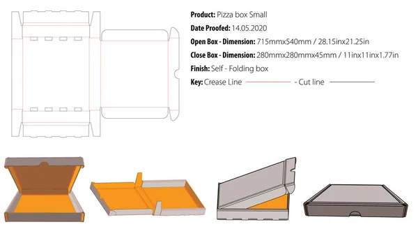 Pizzalåda Liten Förpackning Mall Själv Låsa Die Cut Vektor — Stock vektor