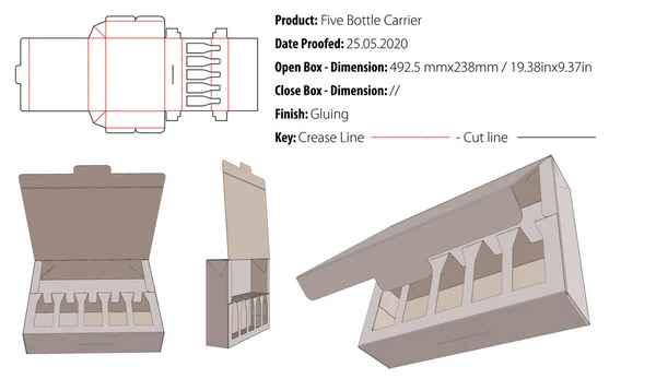 Kemewahan Lima Botol Pembawa Paket Templat Perekat Die Cut Vektor - Stok Vektor