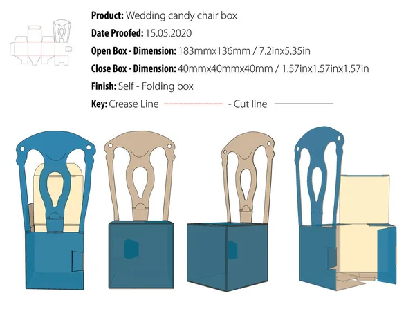 Boda Caramelo Silla Caja Plantilla Troquelado Vector — Vector de stock