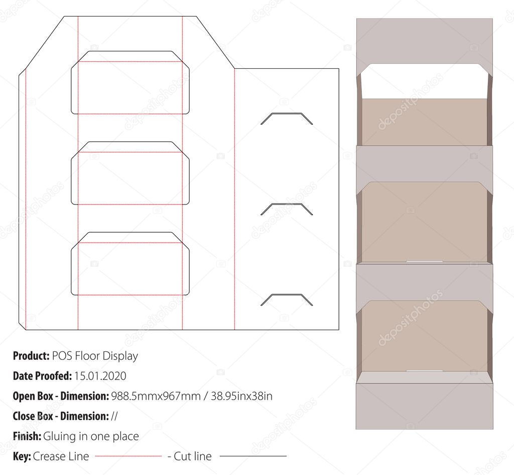 POS Floor Display packaging design template gluing die cut - vector