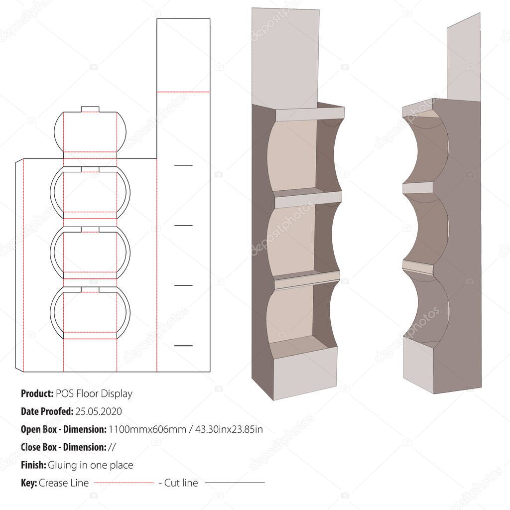 POS Floor Display packaging design template gluing die cut - vector