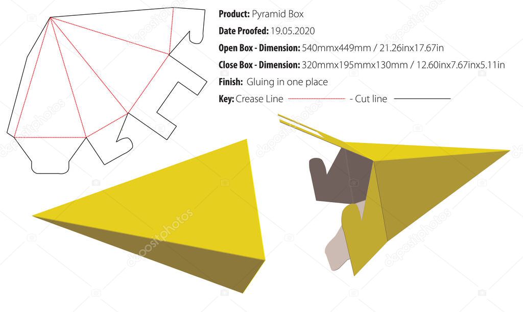 Pyramid Box packaging design template gluing die cut - vector.