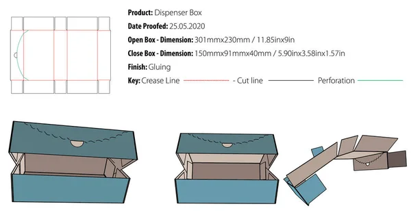 Dispenser Box Desain Paket Templat Perforasi Penutupan Penuh Tear Zipper - Stok Vektor