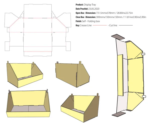 Modèle Conception Emballage Plateau Affichage Collage Die Cut Vecteur — Image vectorielle