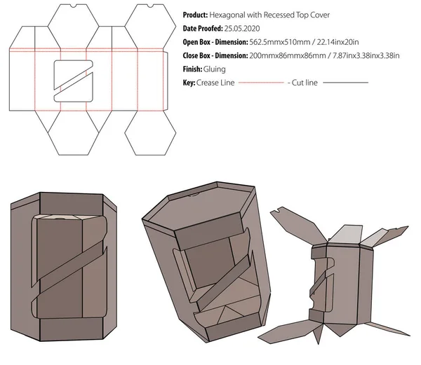 Шестикутник Вбудованою Верхньою Обкладинкою Упаковки Шаблонного Склеювання Штампування Вирізати Вектор — стоковий вектор