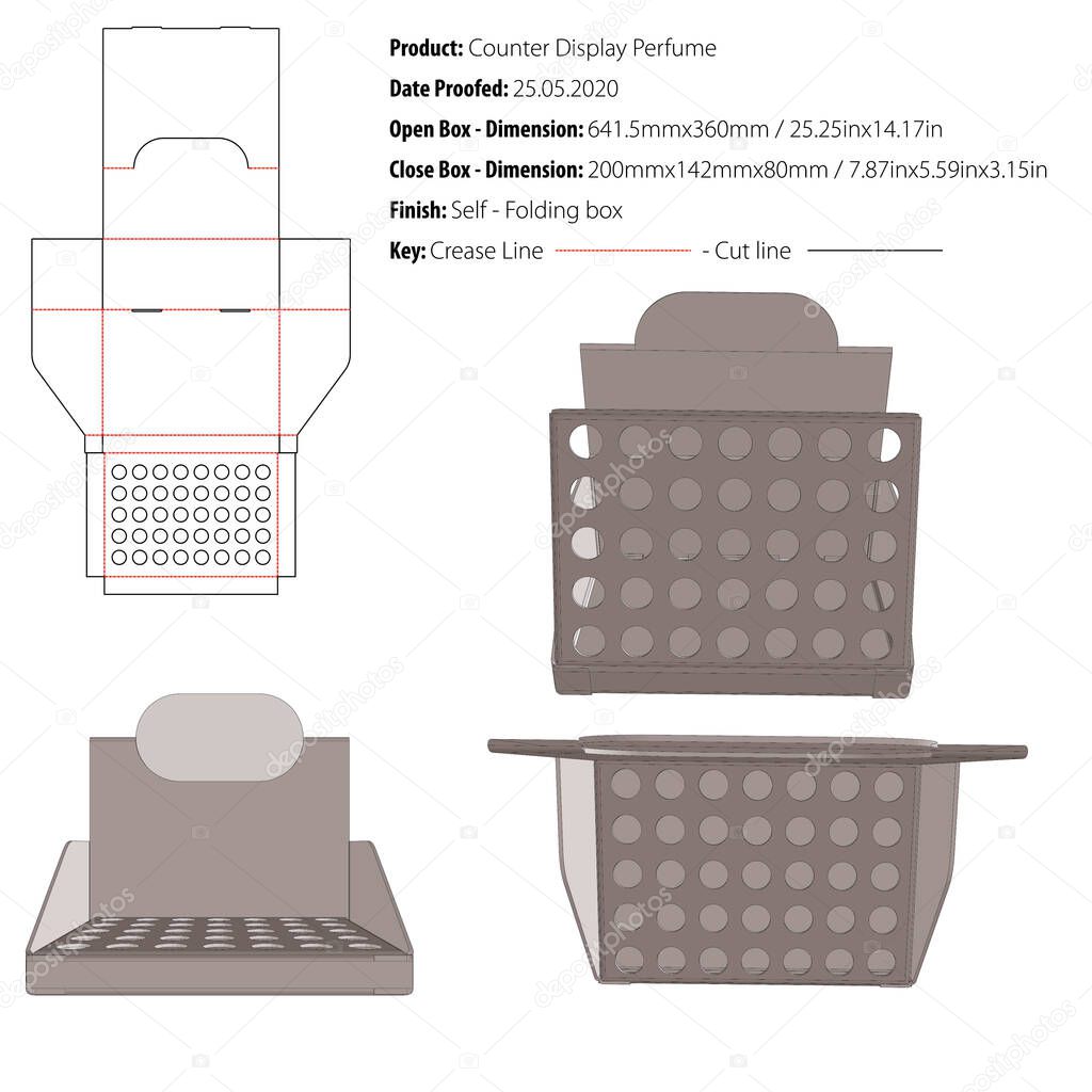 Counter Display Perfume packaging design template selflock die cut - vector