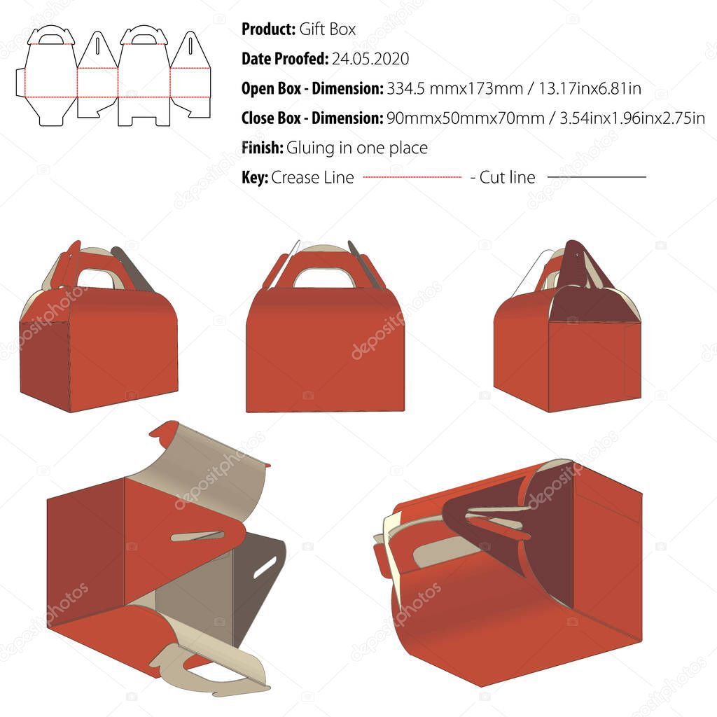Gift box packaging design template gluing die cut - vector