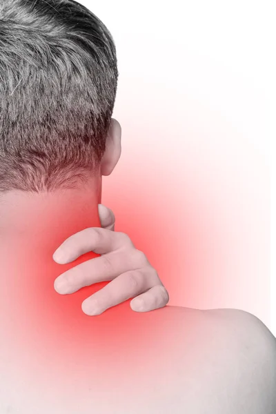 Dolor Agudo Cuello Hombro Masaje Manual Cuello Fondo Blanco Aislado — Foto de Stock