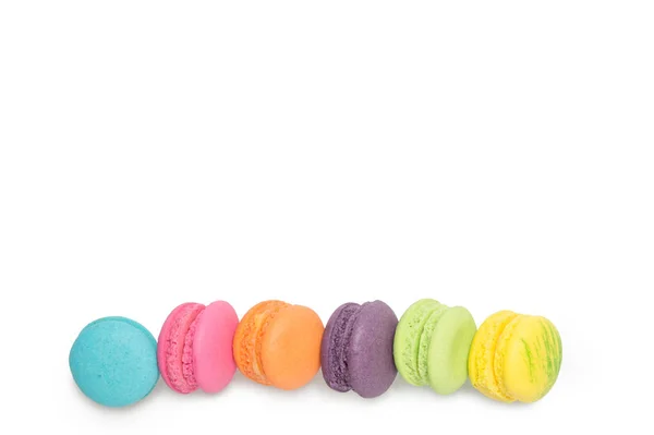 Stack Colorful Macaroons Isolated White Background Copy Space Message — Stock Photo, Image