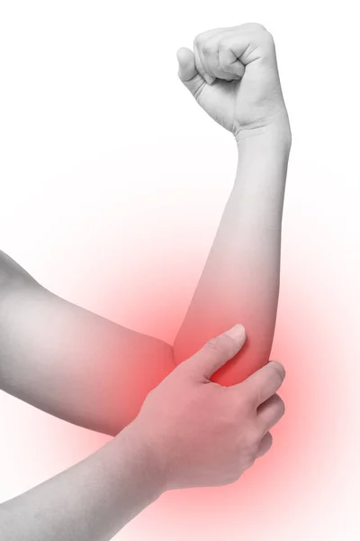 Akute Schmerzen Ellbogen Oder Arm Handmassage Ellbogen Oder Arm Isoliert — Stockfoto