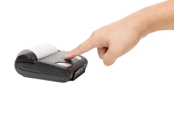 Hand Using Mobile Printer Isolated White Background Clipping Path Finance — Stock Photo, Image