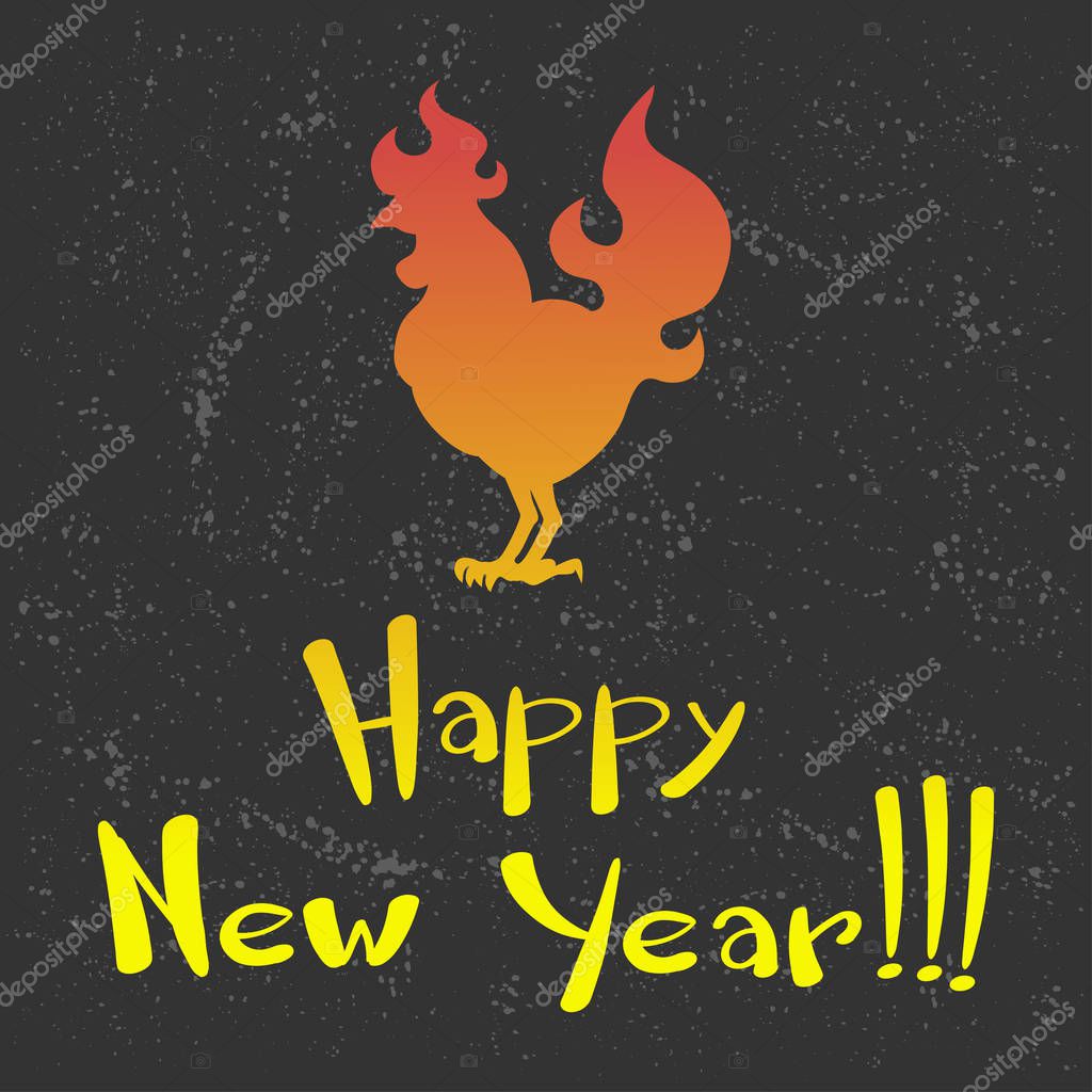 Логотип Card Fire Roster, Силуэт Петуха С Текстом Happy New Year.