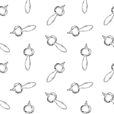 Vintage el seamless modeli çizilmiş topları ve mantar oyuncaklar. Noel ve yeni yıl tasarım öğeleri