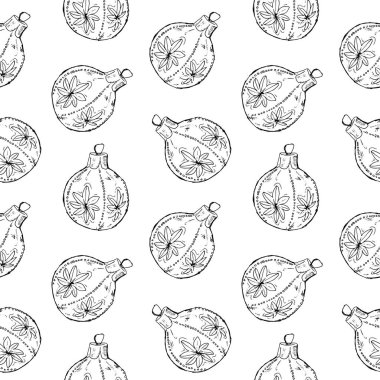 Vintage el seamless modeli çizilmiş topları ve oyuncaklar. Noel ve yeni yıl tasarım öğeleri