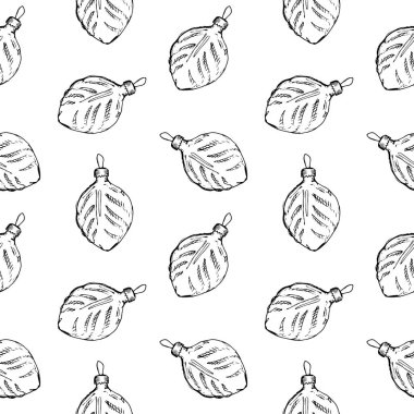 Vintage el seamless modeli çizilmiş topları ve oyuncaklar. Noel ve yeni yıl tasarım öğeleri