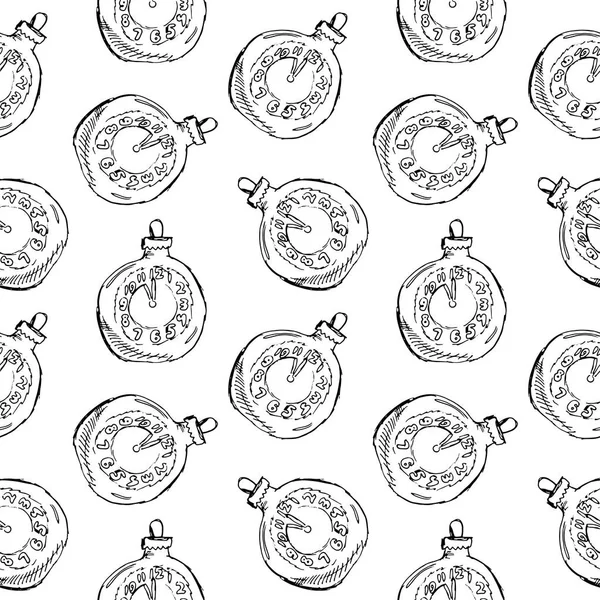 Dikişsiz desen vintage elle çizilmiş topları ve saat oyuncaklar. Noel ve yeni yıl tasarım öğeleri