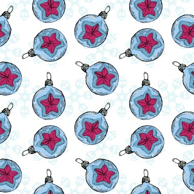 Desen Sovyet vintage el topları ve oyuncak çizilmiş. Noel ve yeni yıl tasarım öğeleri