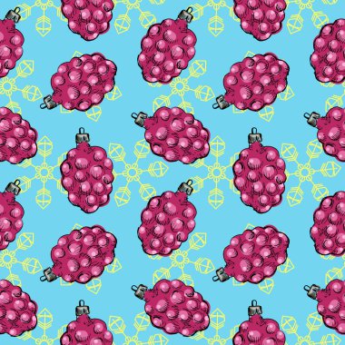 Desen vintage el topları ve oyuncak çizilmiş. Noel ve yeni yıl tasarım öğeleri