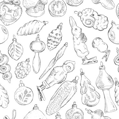 Desen Sovyet vintage el topları ve oyuncak çizilmiş. Noel ve yeni yıl tasarım öğeleri