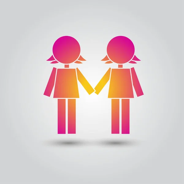 Twee vrouwelijke stokcijfers staan naast elkaar, lesbische pictogram. Vriendschap — Stockvector