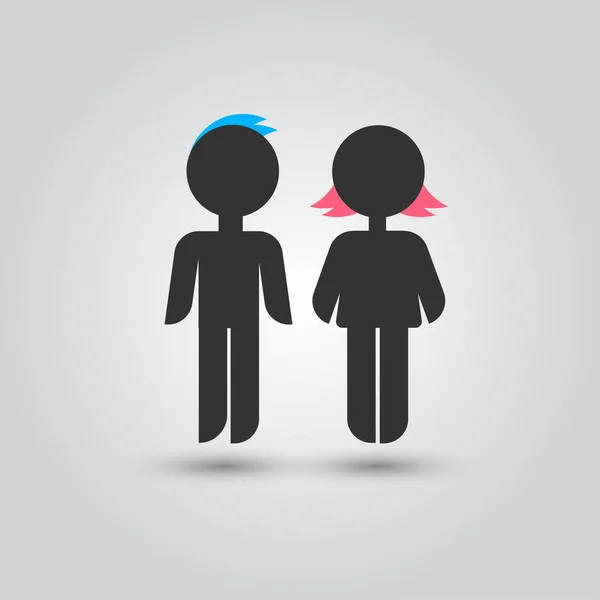 Pictogram blauwe stok figuur man mannelijke en roze vrouwen vrouwelijke — Stockvector