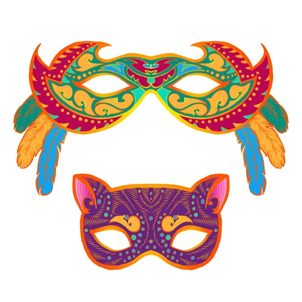 Conjunto de máscaras coloridas Masquerade aisladas en blanco — Vector de stock