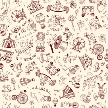 Dikişsiz desen sirk insanlar, hayvanlar, öğeleri