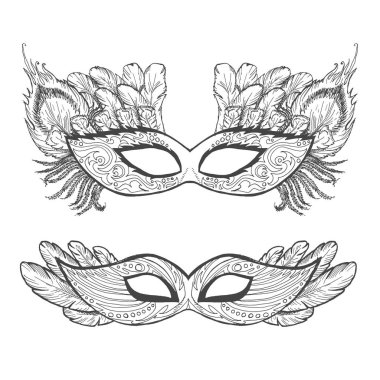 Küme bir maskeli balo anahat maskesiyle, kontur boyama